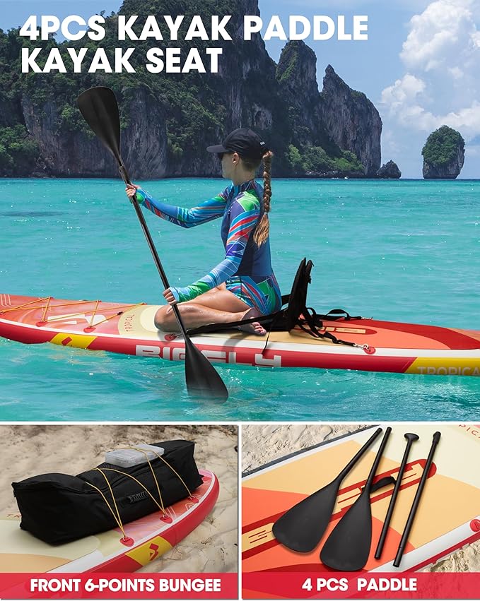 Bigfly Inflatable Stand Up Paddle Board 11’*34”*6”, Blow Up Paddle Board for Adults,with Detachable Fins, Pump, Floating Paddle, Safety Leash,Backpack