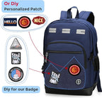 Swissdigital Design Big Student Laptop Backpack with Fun Personalized Patches For College Men & Women, Middle High School Teen Bookbag Cool Travel Daypack Blue -Includes 3 Patches | SD1718-12