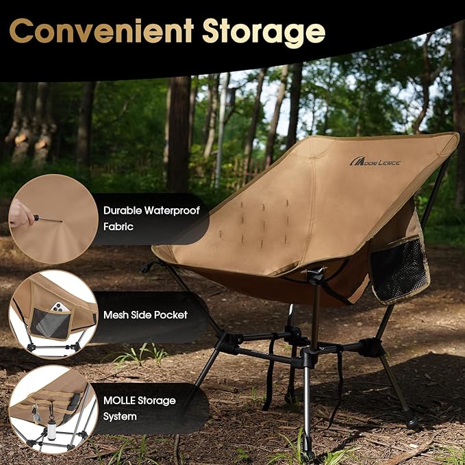 MOON LENCE Camping Chair Plus, Upgraded Comfort & Size, Still Compact and Lightweight, Folding Portable Chair for Backpacking & Hiking, 400Lbs Capacity, Gen 3 Plus (Khaki 2 Pack (Plus))