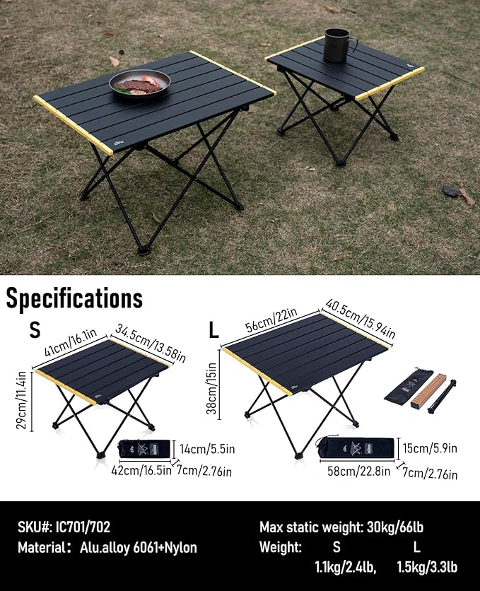 iClimb Ultralight Compact Camping Folding Table with Carry Bag (Black - S)