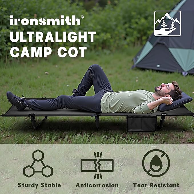 Camping Cot, Portable Camping Bed for Adults Children,Ironsmith Foldable Sleeping cots for Hiking,Camping,Travel,Support 330LB,Foldable Bed for Office nap (Black#Mesh Surface)