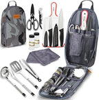 Camp Kitchen Cooking Utensil Set Travel Organizer Grill Accessories Portable Compact Gear for Backpacking BBQ Camping Hiking Travel Cookware Kit Water Resistant Case