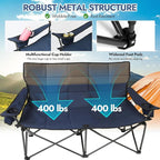 Oversized Double Camping Chairs, Folding Outdoor Chairs with Padded Roll Tote, Heavy Duty Camping Chair for Beach, Lawn, Fishing, and Sports (Blue+Gray)