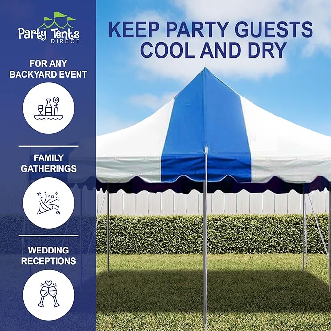 Party Tents Direct 20'x20' Weekender Standard Canopy Pole Tent - Easy Up Canopy Tent with 80 Person Capacity - Outdoor Canopies for Parties, Weddings, & Events (Blue/White Top)