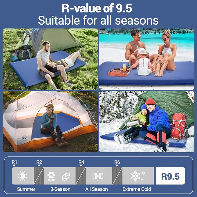 Elegear Self Inflating Sleeping Pad, Built-in Electric Pump 3.1" Ultra-Thick Memory Foam Camping Mattress Pad with Pillow Double Sleeping Pad for Camping R-Value 9.5 Foam Camp Pad for Car/Traveling