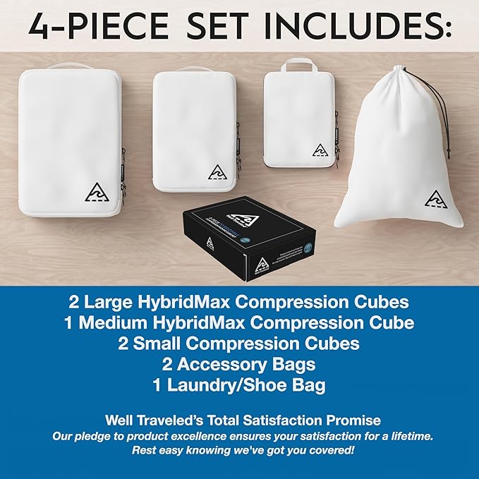 4-Piece Deluxe Compression Packing Cubes Travel - Maximize Space In Luggage With Double Capacity Design, Luxury Compressible Packing Cubes For Travel, Large, Small, & Medium Set