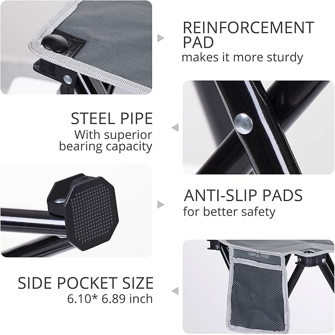 TRIPLE TREE 1 Pack Camping Stool, Portable Folding Stool with Carry Bag,400 LBS Capacity, Suitable for Outdoor Walking Hiking Fishing