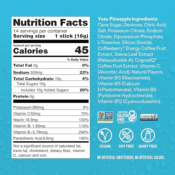 Liquid I.V.® Hydration Multiplier +Energy - Yuzu Pineapple | Electrolyte Powder Drink Mix | 1 Pack (14 Servings)