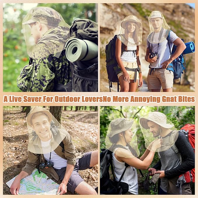 HESTYA 4 Pack Mosquito Bug Net Mesh for Head Mosquito Head Net Face Neck Fly Netting Hood from Insect Bugs Gnats for Outdoor