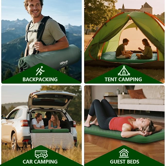 HiiPeak Memory Sleeping Pad, Compact Thick Foam Sleeping Mats with Pillow, 9.5 R-Value Insulated Camping Mattress Pad, Easy Inflate & Deflate, Inflatable Sleep Mat for Backpacking Hiking Car Tent