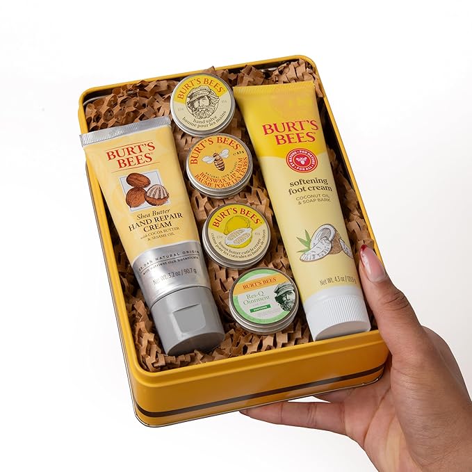 Burt's Bees Gifts Ideas - Classics Set, 6 Products in Giftable Tin â€“ Cuticle Cream, Hand Salve, Lip Balm, Res-Q Ointment, Hand Repair and Foot Cream