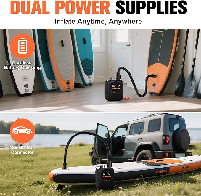 Paddle Board Pump, 20PSI High Pressure SUP Pump with Auto-Off, Dual Stage Inflation & Deflation for Stand Up Paddle Boards, Boat, Tent, Mattress