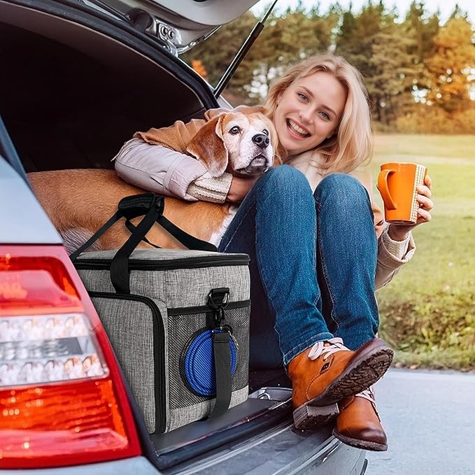6 Set Dog Travel Bag, Large Pet Travel Kit for Supplies Includes 2 Food Containers, 1 Pet Organizer for Dogs, 2 Collapsible Bowls, 1 Treat Pouch, Dog Weekend Overnight Bag Luggage