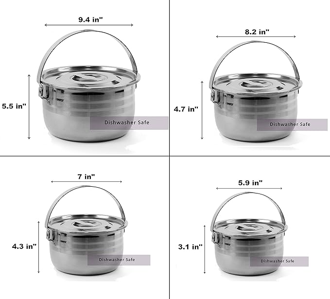 Camping Cookware Set - Compact Stainless Steel Campfire Cooking Pots and Pans | Combo Kit with Travel Tote Bag | Rugged Outdoor Cook Set for Hiking | Barbecues | Beach