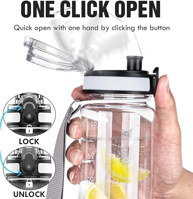 OLDLEY Water Bottle, 32oz Motivational Sports Water Bottle with Time Marker - Times to Drink - Tritan, BPA Free, Wide Mouth Leakproof,Capacity Clear