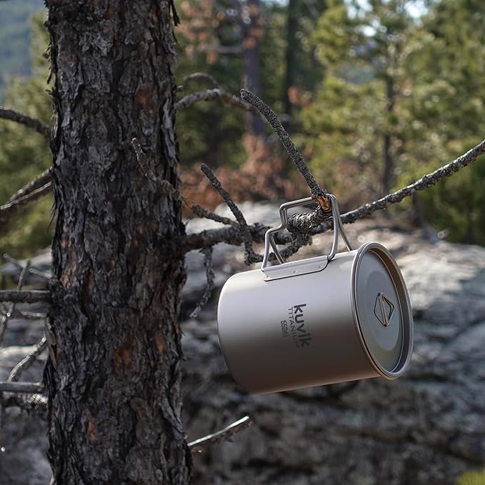 Kuvik Titanium Cup with Lid 550ml (18.6 oz) - Ultralight and Compact Pot for Backpacking, Camping, and Survival