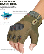 KEMIMOTO Fingerless Tactical Gloves for Men, Motorcycle Gloves for Outdoor Work Sports, Fingerless Cycling Gloves for Hunting Hiking Camping