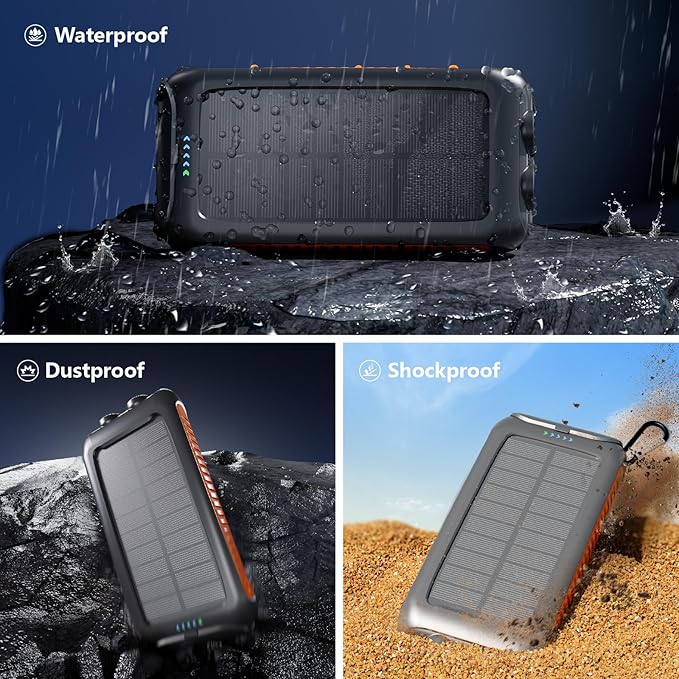 Solar Charger Power Bank 49800mAh,Portable Solar Phone Charger with 2 USB-A，1 Type-C Interface，15W Fast Charging for iPhone Samsung Etc,Portable Battery Charger with Dual Flashlight for Camping