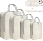 4 Set Compression Packing Cubes for Suitcase - Space-Saving Luggage Organizer Bags, Lightweight Travel Essentials for Efficient Packing (Beige)