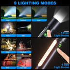 Magnetic Flashlight Rechargeable,2000LM 5000mAh Flashlights High Lumens with 9 Modes,Waterproof, Adjustable,Powerful Flash Light,Multi-Flashlights for Home,Car,Hiking,Camping