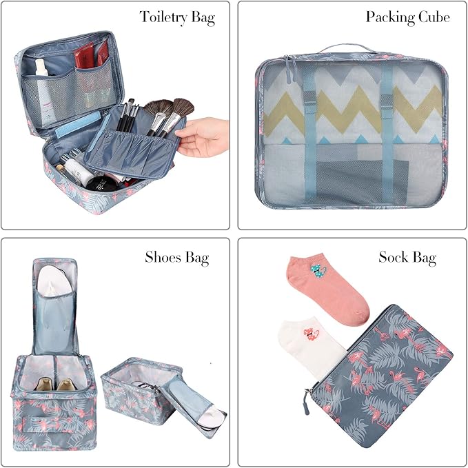 BAGAIL 8 Set Packing Cubes Luggage Packing Organizers for Travel Accessories-Red Flamingo