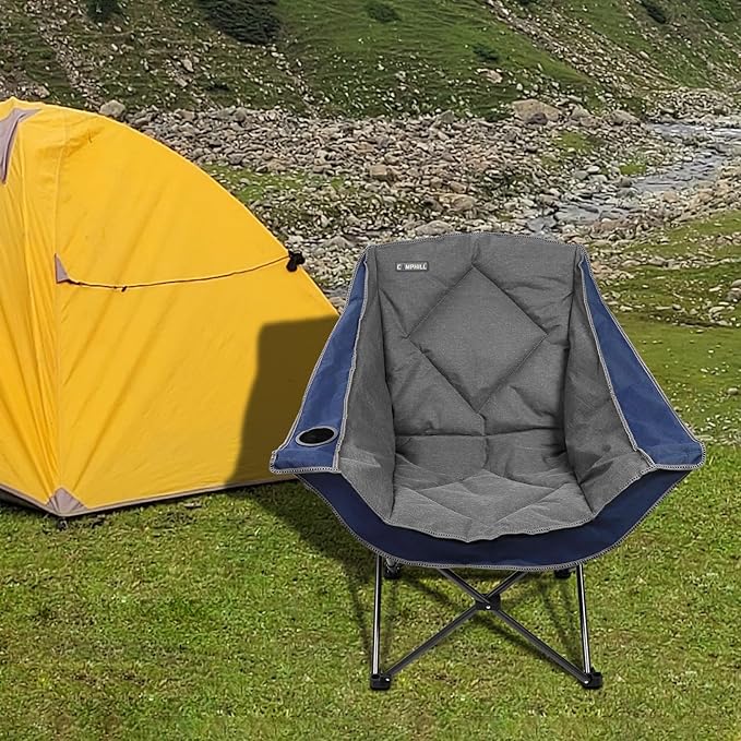 Folding Camping Chair,Oversized Portable Camping Chair with Cup Holder,Heavy Duty Padded Lawn Chair for Camping, Tailgates, Beach, and Sports