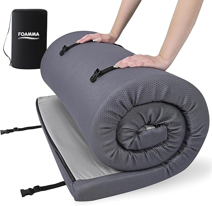Foamma 3" x 26" x 72" Memory Foam Roll-Up Camping Mattress with Water Resistant Zipper Cover, Foldable and Portable for Camping, RV Bunk, Tent, Guest Bed, Outdoor and Dorm, CertiPUR-US Certified Foam