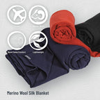 COCOON - Premium - Merino Wool/Silk Travel Blanket - Cozy, Soft, Warm, Lightweight - Graphite Grey