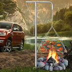 Stainless Steel Campfire Grill - Adjustable Height,360° Rotatable & Foldable Camp Fire Cooking Equipment,Heavy Duty Portable Outdoor Open Flame Grilling Rack for Camping