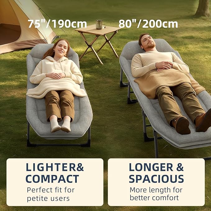 Oxford and Steel Frame 6-Angle Adjustable Foldable Bed Folding Camping Cot Bed with Extra Wide Padded Mattress Support for Adults Outdoor Travel Tent Use(Gray, Extra Large - 80 * 28")