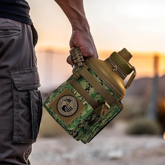 Combat Canteen - 64oz Insulated Water Bottle with Paracord Handle, Stainless Steel Water Jug with Rugged Pockets for Keys, Wallet & Phone - Green Digital