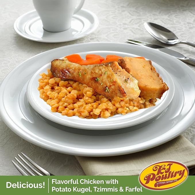 KJ Poultry Kosher Ready Meals - Bone In Chicken & Kugel, MRE Meat Meals Ready to Eat, Shabbos Food, Halal, (6 Pack) Prepared Entree Fully Cooked, Shelf Stable Microwave Dinner Travel Military Camping