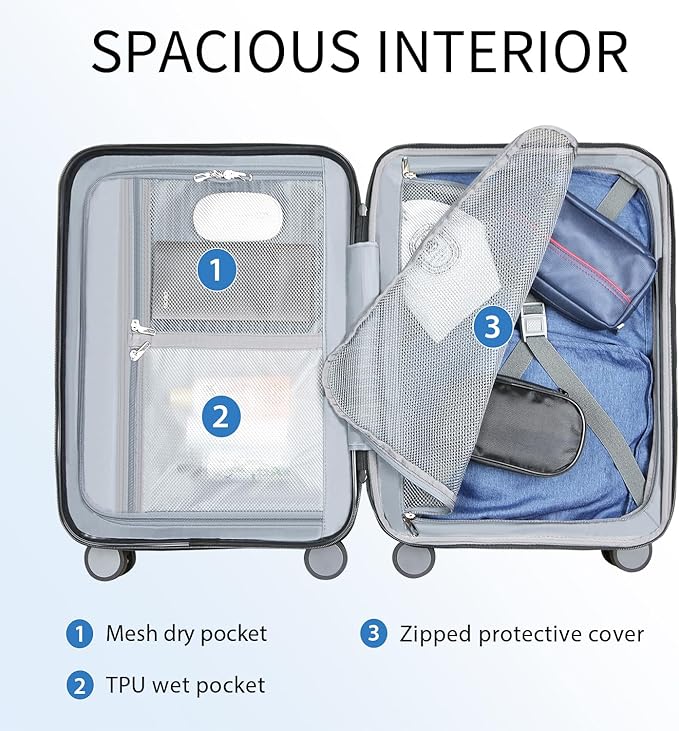 KROSER Hardside Expandable Carry On Luggage with Spinner Wheels & Built-in TSA Lock, Durable Suitcase Rolling Luggage with USB Port, Carry-On 20-Inch, White
