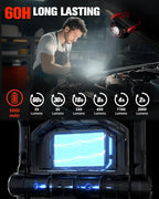 Rechargeable Magnetic Work Light – Dual Beam Design & Oil-Resistant Body, 360° Rotating with Dual Stands for Hands-Free Lighting in Garage, Workshop & Emergencies (Red)