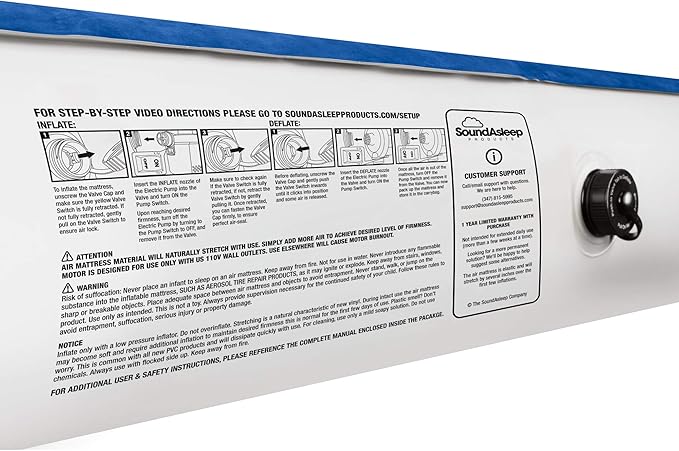 SoundAsleep Products Camping Series Air Mattress Includes Eco-Friendly PVC - Included Rechargeable Air Pump - Queen Size