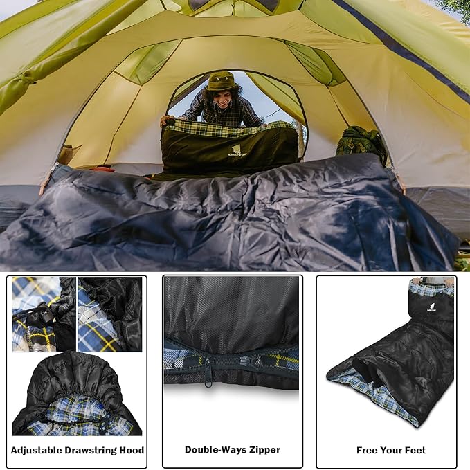 GEERTOP Flannel Sleeping Bags for Adults Big & Tall People Portable Cold Weather Envelope XXL All Seasons Camping Sleeping Bag