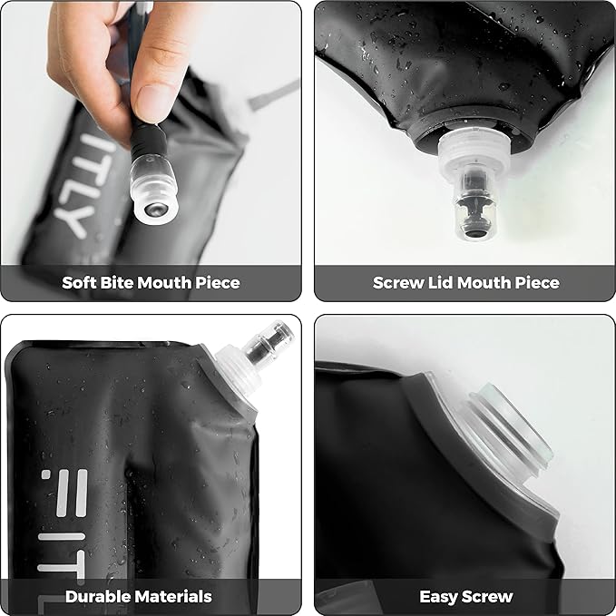 Soft Flask - Shrink As You Drink Soft Water Bottle for Hydration Pack - Folding Water Bottle Ideal for Running, Hiking, Cycling, Climbing & Rigorous Activity