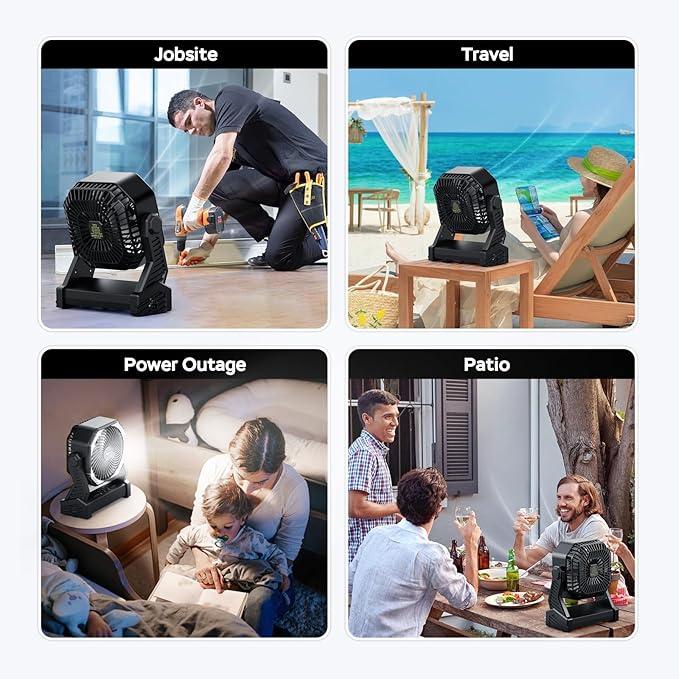 LED Lantern with Camping Fan, 20000mAh Rechargeable Portable Fan, 58H Cooling, Tilt Head, 4 Speed Floor Fan with LED Light and Hook for Tent Car Travel Jobsite Fishing Outdoor Hurricane Power Outage