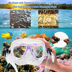 Kids Mask Fins Snorkel Set Snorkeling Packages, with Diving Mask, Snorkel, Adjustable Swim Fins, Mesh Bag, Anti-Fog Anti-Leak Snorkeling Gear for Kids for Snorkeling Swimming Diving