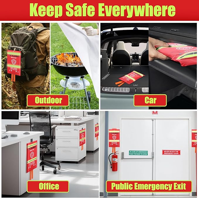 Fire Blanket For Home And Kitchen Fire Suppression Blanket Fire Blankets Emergency For Home Survival Fireproof Fiberglass Fire Safety Blanket RV Grill Fireplace Car Camping Hook Whistle 40"x40" 3 Pack