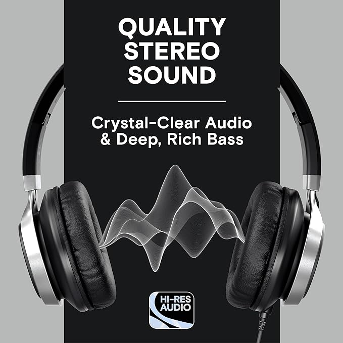 ARTIX CL750 Wired Headphones with Mic — Noise Isolating On-Ear Headphones for Computer and Laptop Wired, Plug in Corded Headphone with Wire (Foldable, Aux Jack 3.5mm)