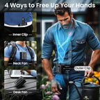 2025 AI Portable Waist Fan 12000mAh with Filter, MAX 17000RPM Powerful 5 Speeds, 40H Cooling, Rechargeable Belt Fan with Power Bank&LED Light, Wearable Shirt Fans Clip On for Outdoor Jobsite Travel