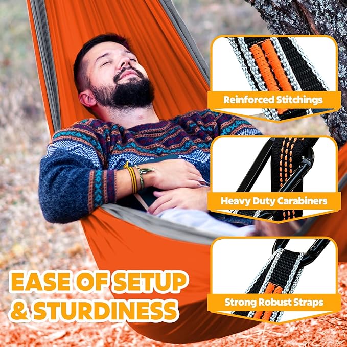 NATUREFUN Ultra-Light Travel Camping Hammock | 300kg Load Capacity,Breathable,Quick-Drying | 2 x Premium Carabiners,2 x Nylon Slings Included | Outdoor Indoor Garden