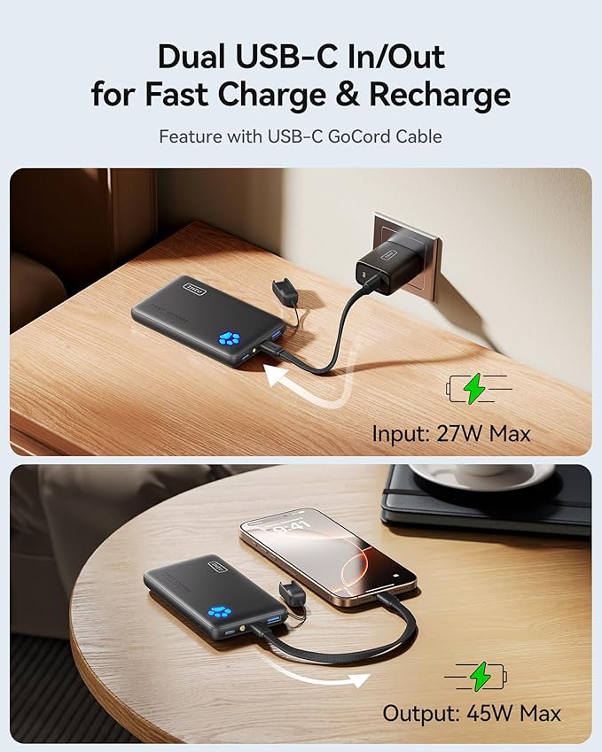 INIU Slimmest 10000mAh 45W PD Fast Charging Portable Charger & Ultra Slim 10000mAh 45W Power Bank Combo