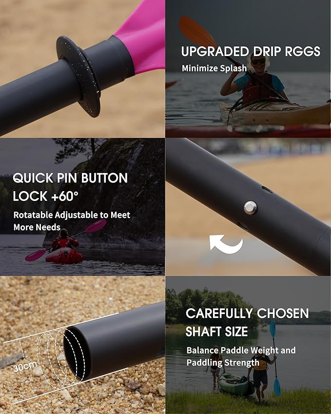 Kayak Paddle Aluminum Shaft Paddle with Nylon Blades, Floating Adjustable Kayaking Oars, 3 Piece, 220-240cm/86-94 Inches,Black/Rose/Teal/Black/Orange/Grey