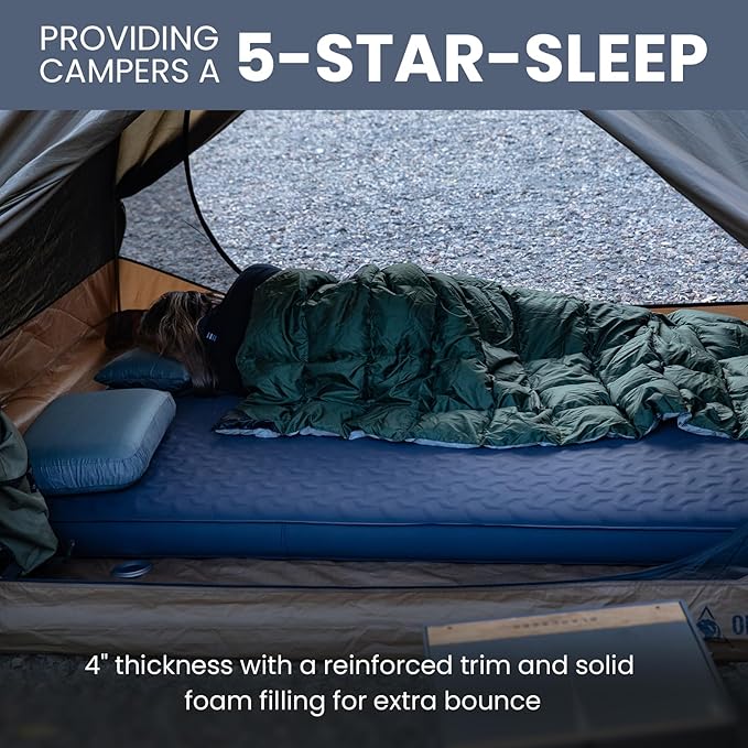 ONETIGRIS DYNISLAND 4In Double Air Mattress, Self-Inflating Sleeping Pad Foam for Camping, Backpacking, Car Trips, Travels, Air Bed with Patch-up Kit, 79”x53“