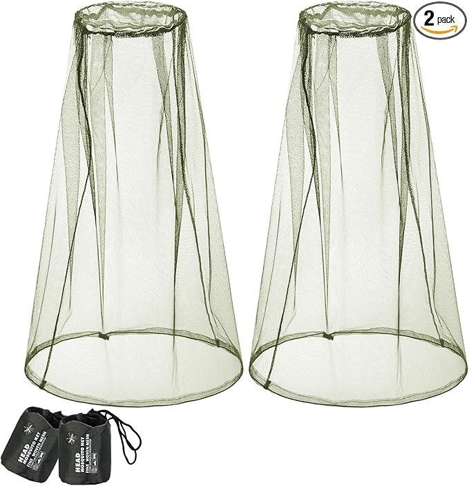 Hestya 2 Pack Mosquito Head Mesh Net Midge Insects Bugs Head Face Net Protecting for Outdoor Hiking Camping Climbing Walking(Army Green)