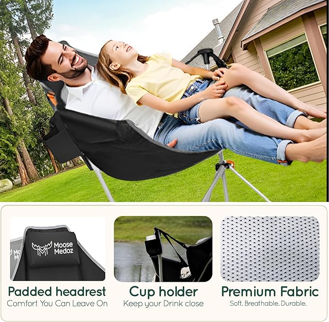 Hammock Camping Chair – Folding Swing Chair with Headrest & Cup Holder, 300 lbs Support, Breathable Mesh, Portable & Lightweight for Outdoor, Camping, Fishing, Patio & Travel