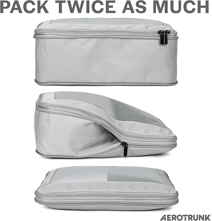 Compression Packing Cubes for Travel - Luggage Organizer Bags - Double Zipper Packing Cubes for Suitcases (4-Pack, Light Grey)