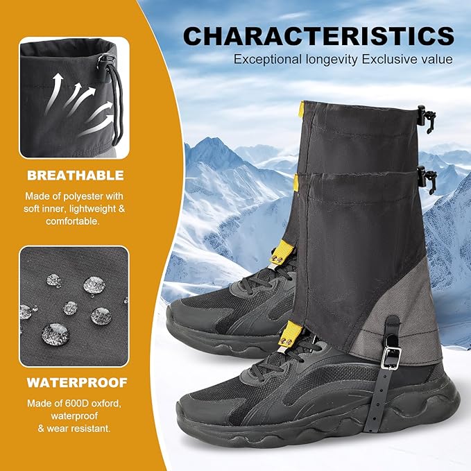 Waterproof Trail Gators for Hiking Boots Adjustable Ankle Leg Gaiters for Men Women Shoe Gaiters Snow Boot Covers Snowshoeing